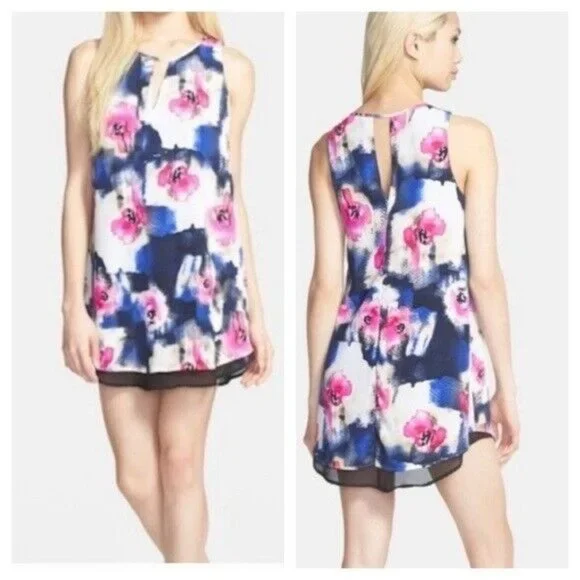 ASTR Dress Black Watercolor Floral Print Mini Shift Sleeveless - Picture 2 of 10